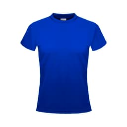 A bright blue ladies' plain micromesh tee with short sleeves and a subtle logo.