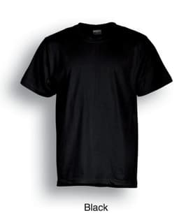 A black unisex plain cotton T-shirt featuring a simple design and an attached label.