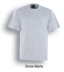 A unisex plain cotton T-shirt in Snow Marle, featuring short sleeves and a simple design with a logo.