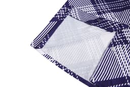 A flannel women's shirt featuring a purple and white geometric pattern with button details.