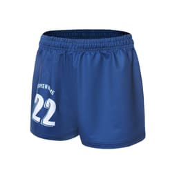 AFL uniform women's shorts in navy blue, featuring an elastic waistband and a logo. Number "22" on the back.