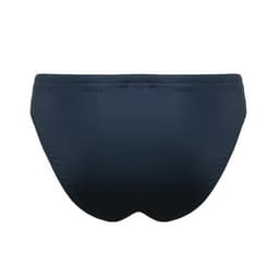 A swimming brief in dark blue, designed to be anti-chlorine, featuring a simple design with a logo.