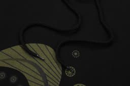 A black cotton sublimation hoodie featuring a textured design and a black drawstring.