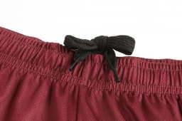 ABORIGINAL SHORTS in maroon with a black drawstring at the waistband, featuring a logo on the fabric.