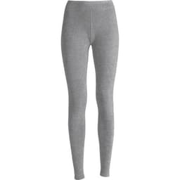 Grey leggings with a fitted design, featuring a logo on the waistband.