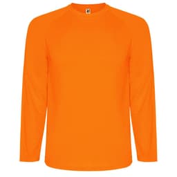 An orange Montecarlo long sleeved T-shirt with a round neck and long sleeves. It features a logo.
