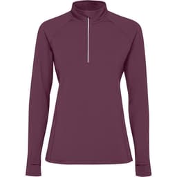 A women's half-zip sweatshirt in a rich burgundy colour, featuring long sleeves and a high collar.