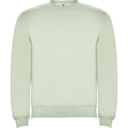 A light green Clasica sweatshirt with long sleeves and a crew neckline, featuring a logo.