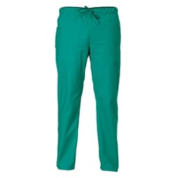 Turquoise pants with an elastic waistband and drawstring. Features a side pocket and a simple design.