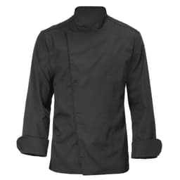 A black chef jacket with long sleeves and a folded collar, featuring a simple and stylish design.