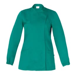 A green Amanda Tunic with long sleeves and a front pocket. It features a simple design and has a logo.