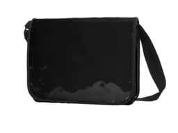 A black Economy LorryBag with a shoulder strap and a glossy finish. The bag features a simple design and a logo.