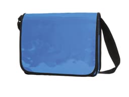 A blue Economy LorryBag with a black strap and a glossy finish, featuring a logo on the front.