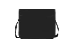 A black lorry bag with a shoulder strap and a featureless front, suitable for various uses.