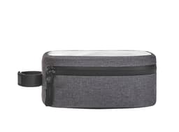A grey bicycle frame bag with a zippered compartment and an adjustable strap. It features a sleek, streamlined design.