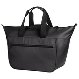 A black cooler bag featuring dual handles and a zippered front pocket, with a subtle logo on the side.