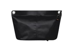 A black dry bag with a textured surface, featuring a strap and a logo. Ideal for keeping contents dry.