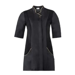 A black Atena Tunic with short sleeves, featuring a stylish design and gold detailing. Brand logo present.