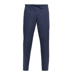 Navy blue pants with a drawstring waist and two side pockets, featuring a small logo.