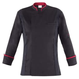 Alec Jacket in black with red detailing, featuring a mandarin collar and long sleeves. Includes a small pocket.