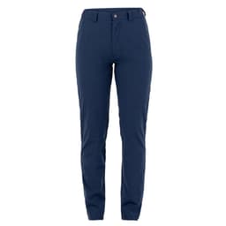 Navy blue trousers with a straight-cut design and a front button closure. The product features a logo on the waistband.