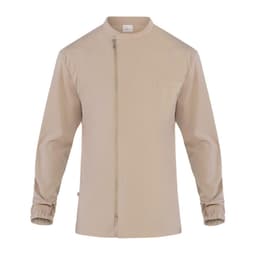 A beige tunic featuring a front zip closure and a chest pocket, designed as a uniform.