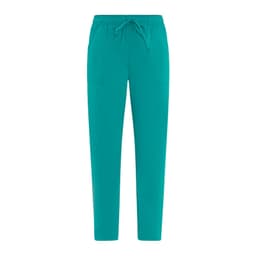 Turquoise pants with an elastic waistband and two side pockets. The design features a drawstring for adjustable fit.