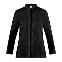 A black Alba Jacket featuring a collared design and button detailing. It has a sleek, textured finish.