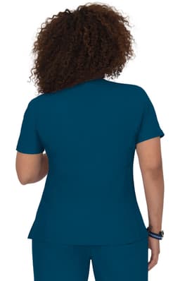 A top in a deep teal colour with a fitted design and short sleeves, featuring a back view.