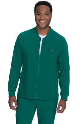 A green jacket with a zip, featuring a fitted design and a branding logo on the front.