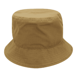 A relaxed bucket hat in a warm mustard colour with a wide brim and a simple design. Features a logo.