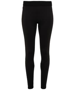 Black training leggings with a fitted design and a logo on the waistband.