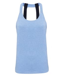 A light blue vest with double black straps at the back, featuring a simple and clean design.
