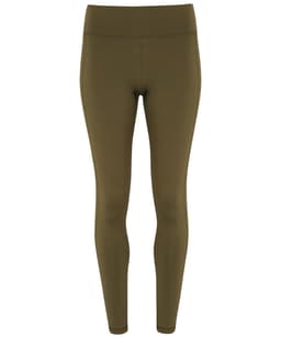Performance leggings in a solid olive green colour, featuring a fitted design and a wide waistband.