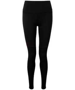 Black yoga leggings with a high waistband, featuring a smooth, stretchy fabric and a minimalist design.