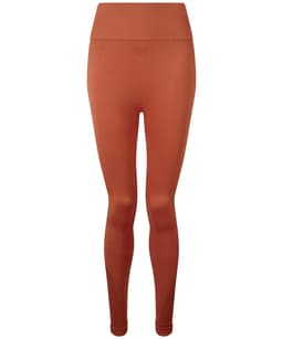 Rust-coloured seamless leggings with a high waistband, featuring a branding logo.