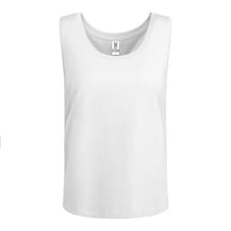 A white Nara Tank Top featuring a simple design and a branding label inside the neckline.