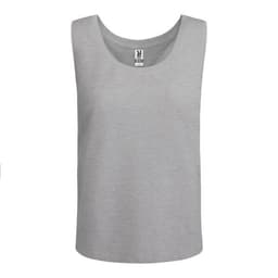 A grey Nara tank top featuring a round neckline and a logo tag.