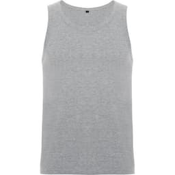 A grey tank top with a simple design and a small logo on the label.