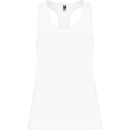Aida Tank Top in white, featuring a sleeveless design and a logo at the neckline.