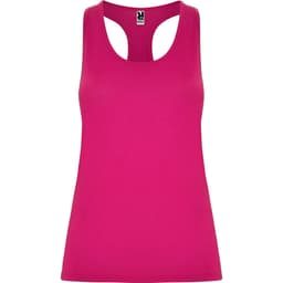 Aida Tank Top in bright pink, featuring a racerback design and a logo at the neckline.