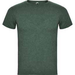 A forest green t-shirt with a crew neckline, featuring a simple design and a logo on the tag.