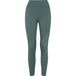 Compression leggings in a dark green colour with a fitted design and a high waistband, featuring a logo.
