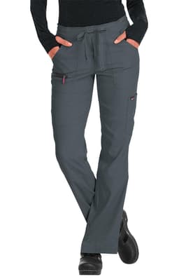 Grey pants with a relaxed fit, featuring pockets and a drawstring waistband, designed for comfort and style.