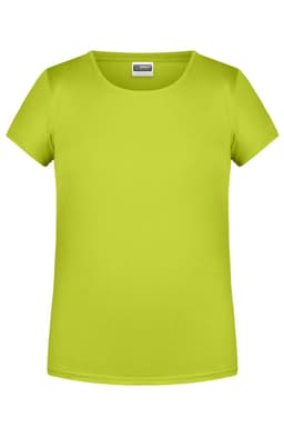 A bright lime green T-shirt with a classic crew neckline and short sleeves. It features a brand logo.