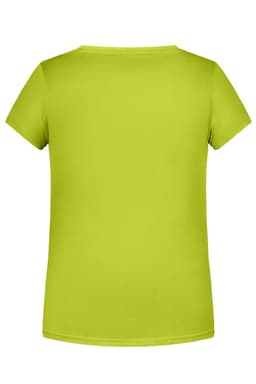 A bright lime green T-shirt with a simple, classic design and short sleeves. It includes a branding logo.