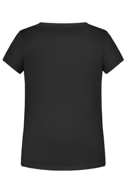 A black T-shirt with a classic crew neck and short sleeves. The back is plain with no visible branding.