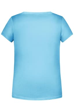A light blue girls' basic T-shirt with a round neck and short sleeves, featuring a small logo.