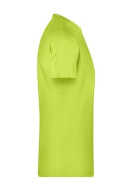 A bright lime green men's T-shirt, featuring a simple design with short sleeves and a logo.