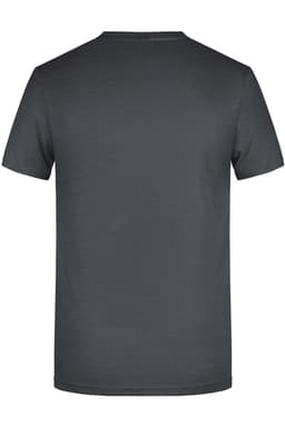 A grey men's T-shirt, featuring a simple design and a logo on the back.